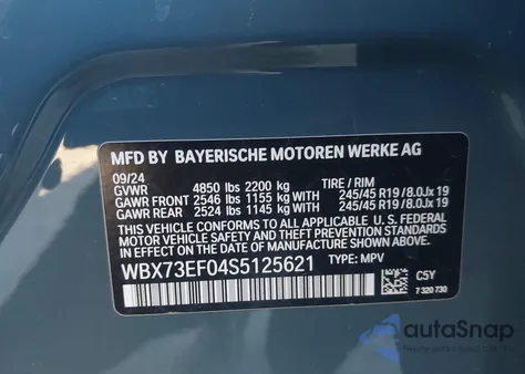 2025 BMW X1 xDrive28I from USA, damaged, VIN WBX73EF04S5125621